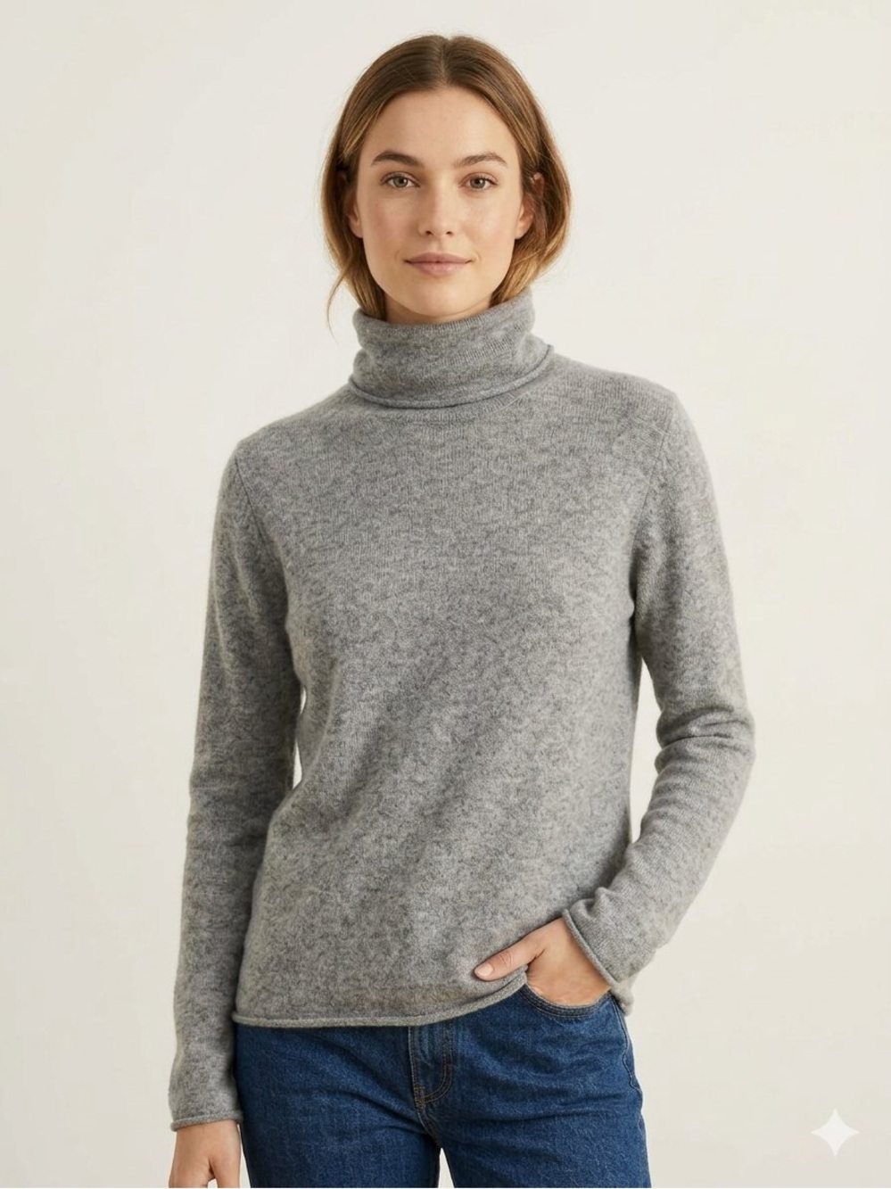 Saks Fifth Avenue Gray Metallic Knit Turtleneck Sweater WoolCashmere MadeItalyXL
